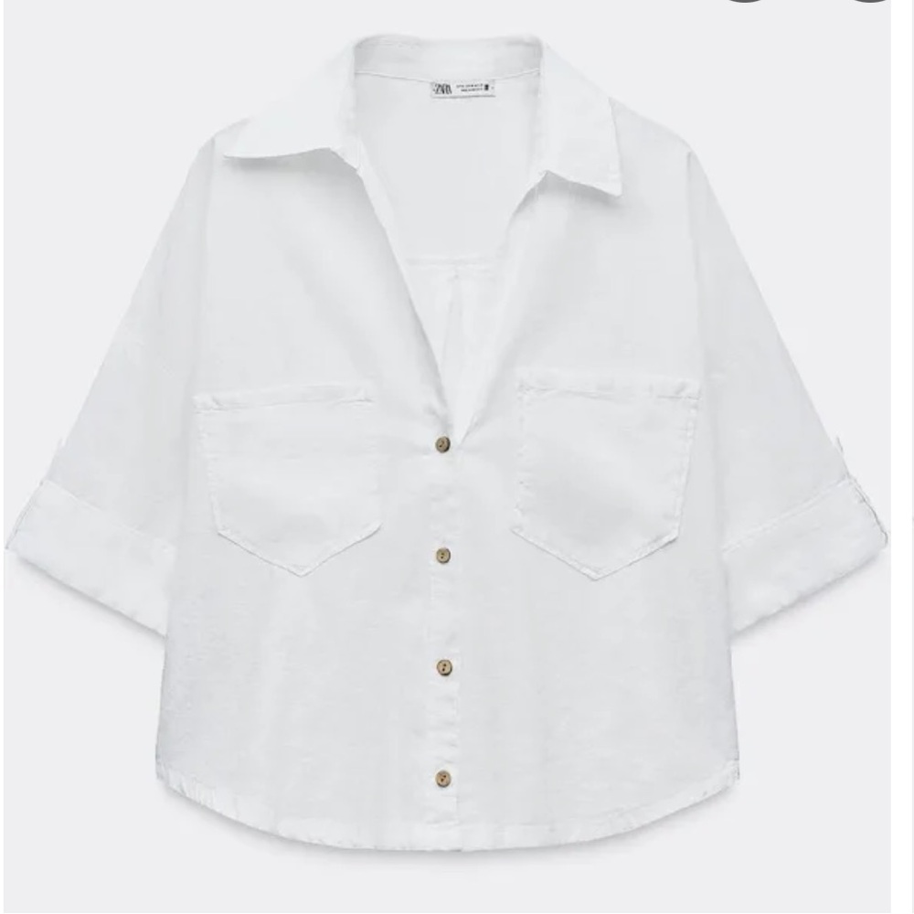 Zara Women's Cropped Linen Blend Shirt